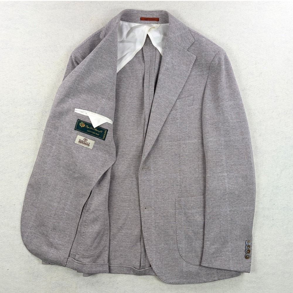Olliver Grey Loro Piana Wool Cotton Glen Plaid Sport Coat Tan Grey 38R Italy